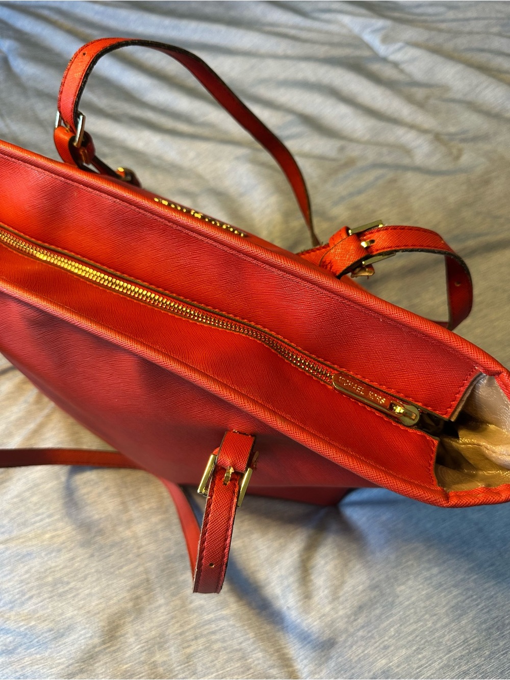 Michael Kors Red Saffiano Leather Tote with MK Charm 11tallx15wide - Picture 15 of 15